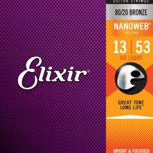 Elixir Nanoweb 80/20 Bronze HD Light Acoustic Guitar Strings – (13-53)