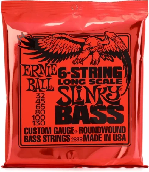 Ernie Ball Slinky Nickel Wound Electric Bass Guitar Strings – .032-.130 Long Scale 6-string