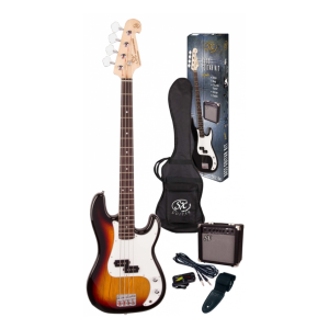 SX 4 String Bass Guitar Pack with Amp 3 Tone Sunburst